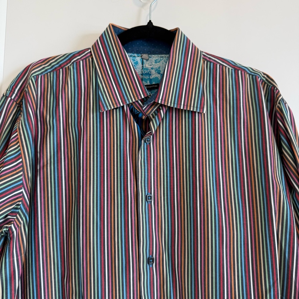 Visconti Men’s Multicolor Striped Button Down Shirt Long Sleeve Large - Picture 3 of 10